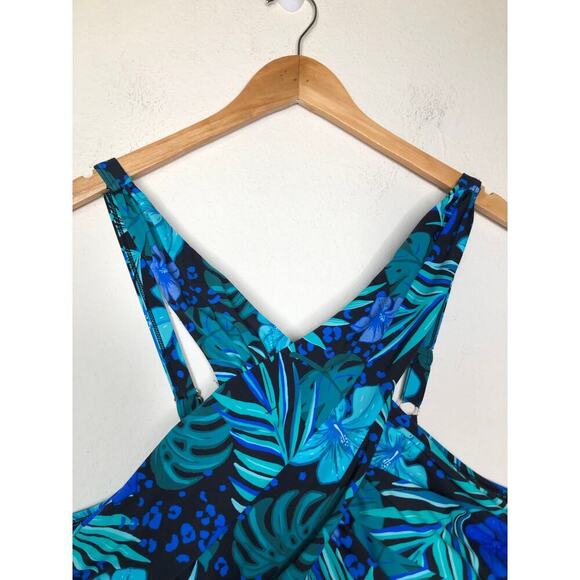 Swimsuits For All Plus Sz 26 Blue Hawaiian High Neck Wrap Swimdress Beach - Picture 10 of 16